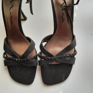 Nina Famous Brand Ankle Strap High-Heel Sandal, Black